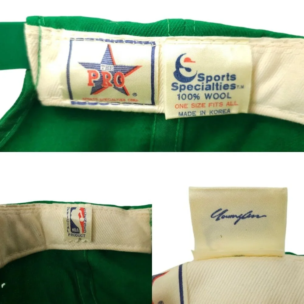 Boston Celtics Script Cap Vtg 90s READ Moth Holes Snapback Sports Specialties